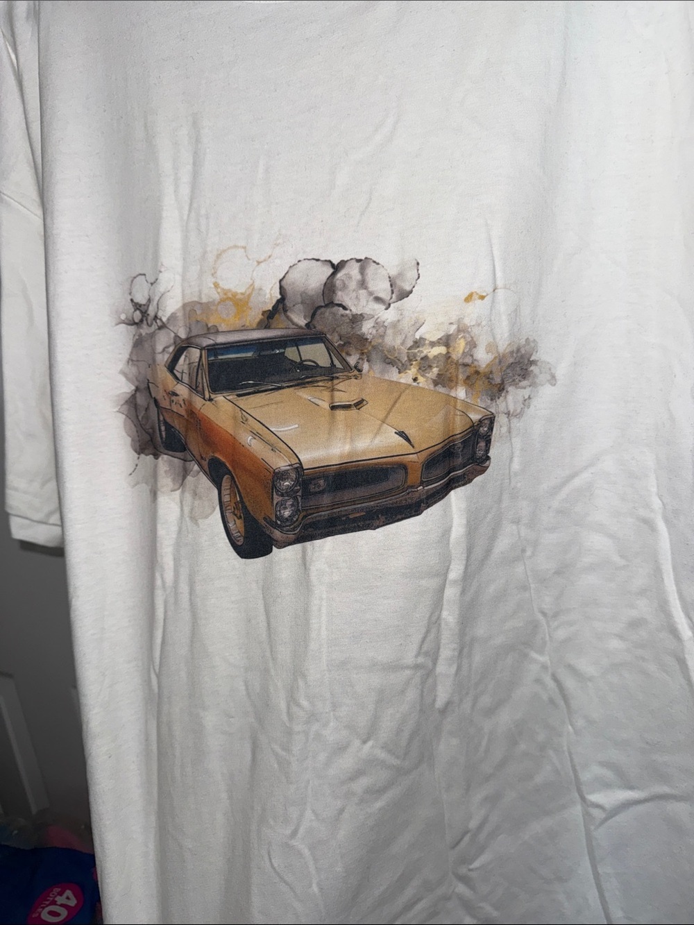 Vintage Muscle Car Graphic Tee - Yellow Car on White - Picture 5 of 6